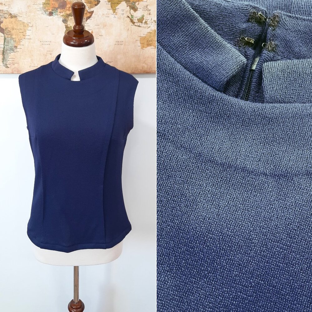 Vintage Navy Sleeveless Mock Neck Top